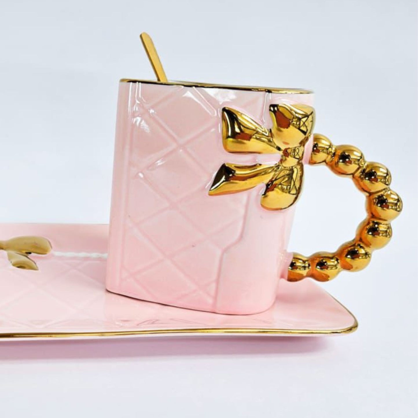 Adorable bow cup saucer & spoon set
