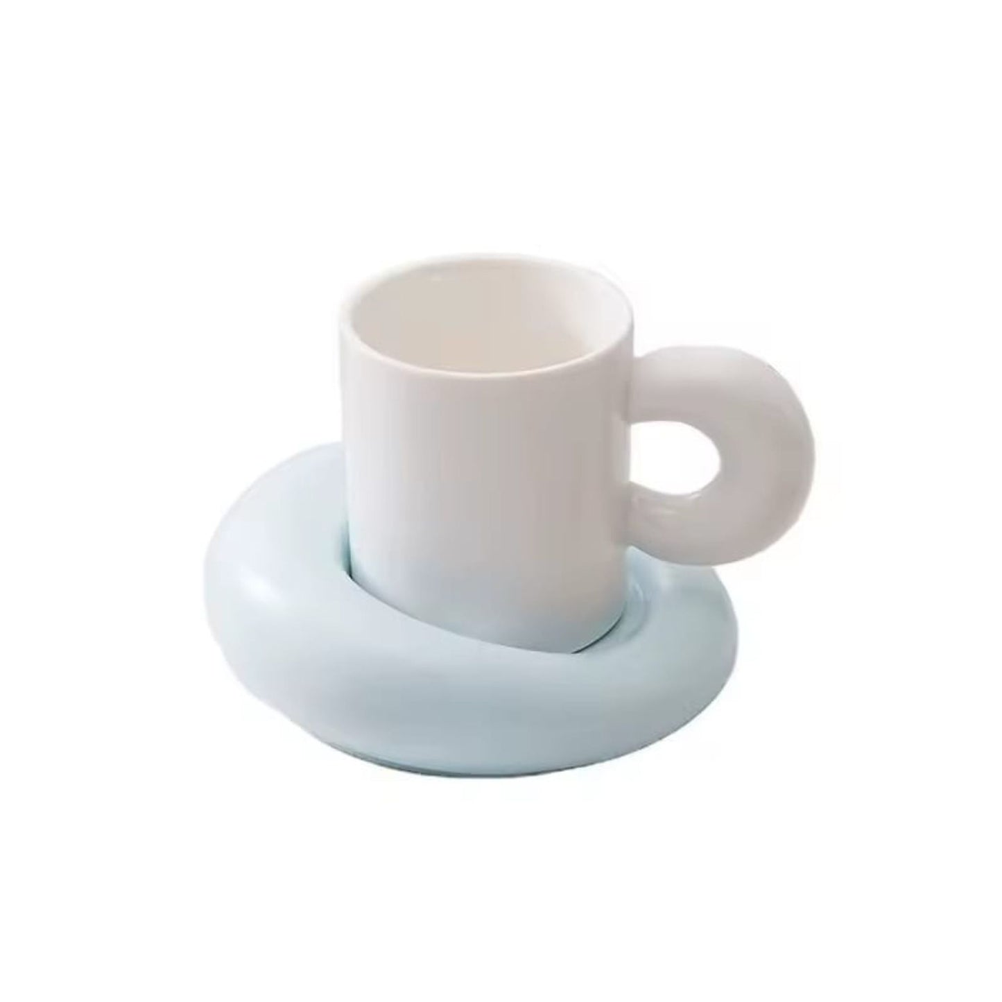 Pastel donut shaped ceramic mug & saucer set