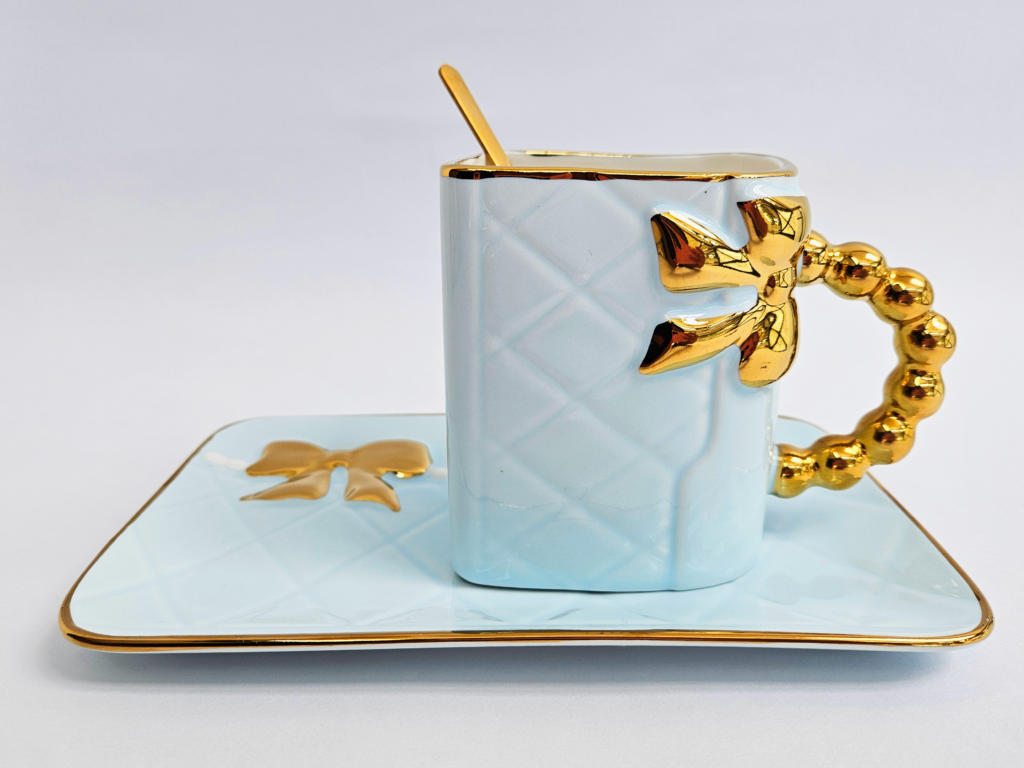Adorable bow cup saucer & spoon set
