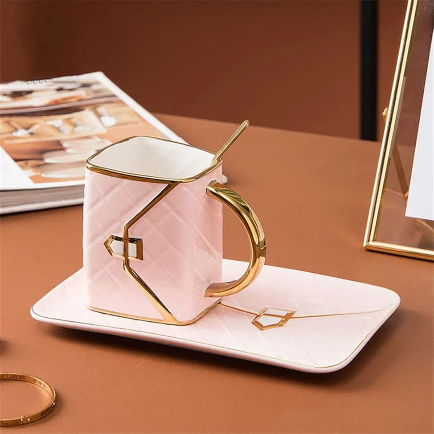 Adorable bag look alike cap saucer & spoon set