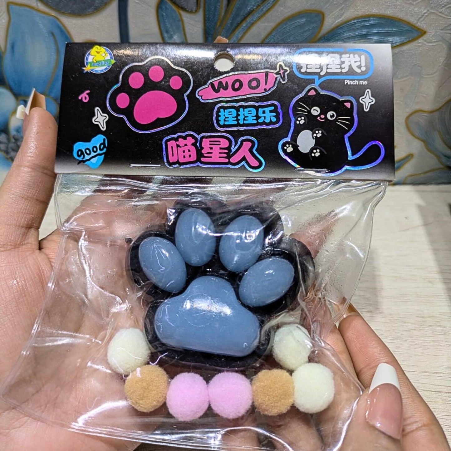 Cat Paw Squishy With Pom Pom Balls