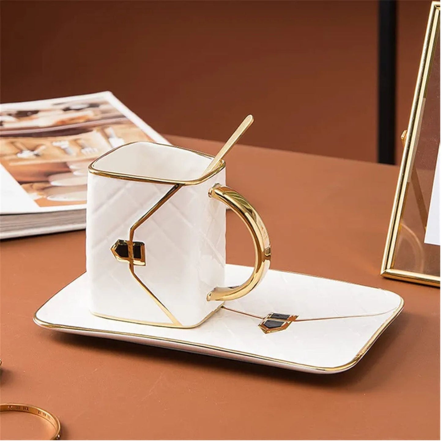 Adorable bag look alike cap saucer & spoon set