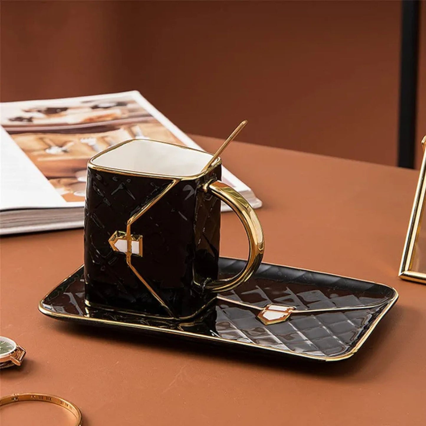 Adorable bag look alike cap saucer & spoon set