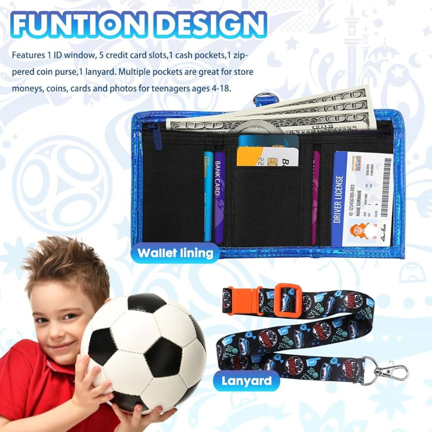 Vest series football theme wallet with long strep
