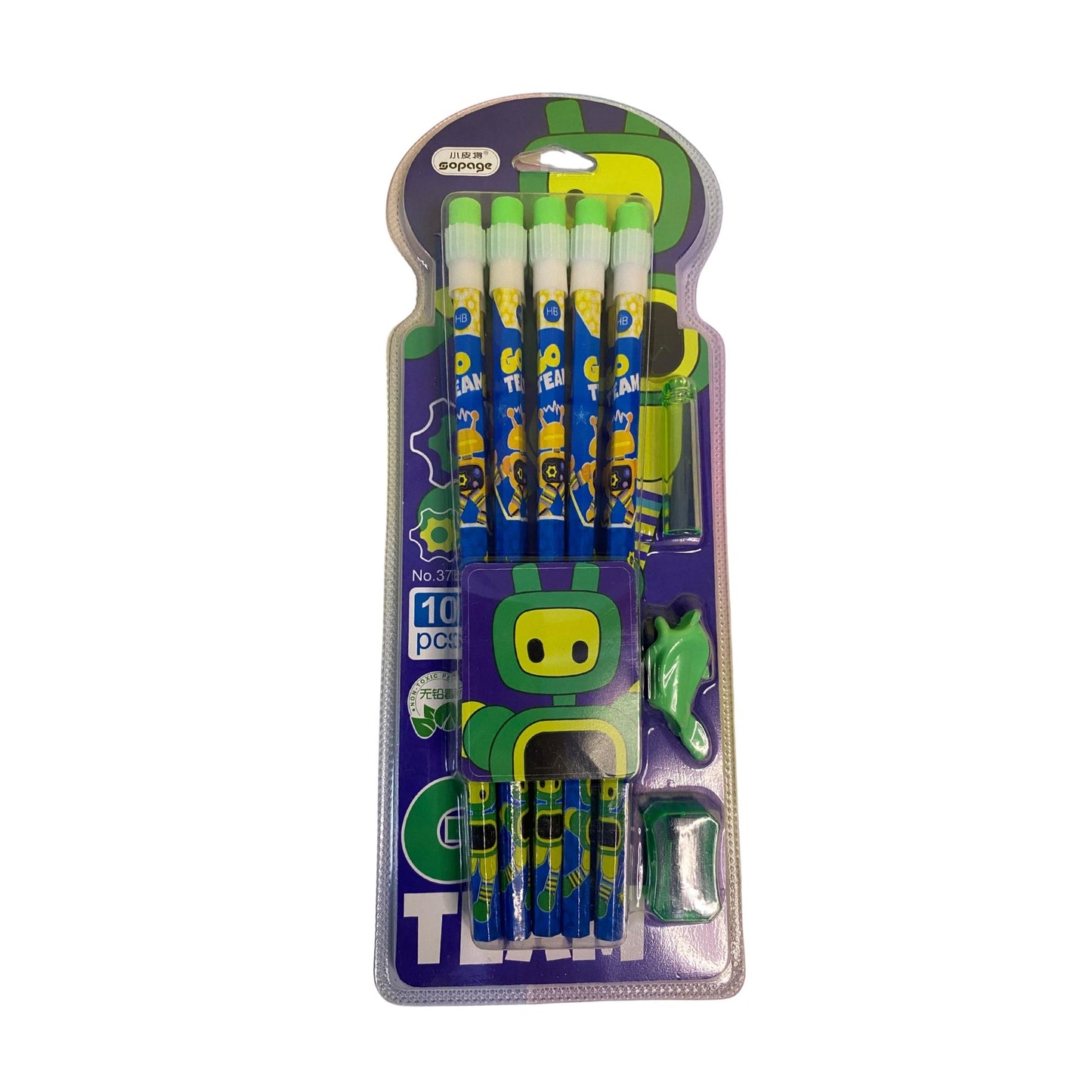 Robot pencil pack (10 pencils) cap, topper, sharpener included