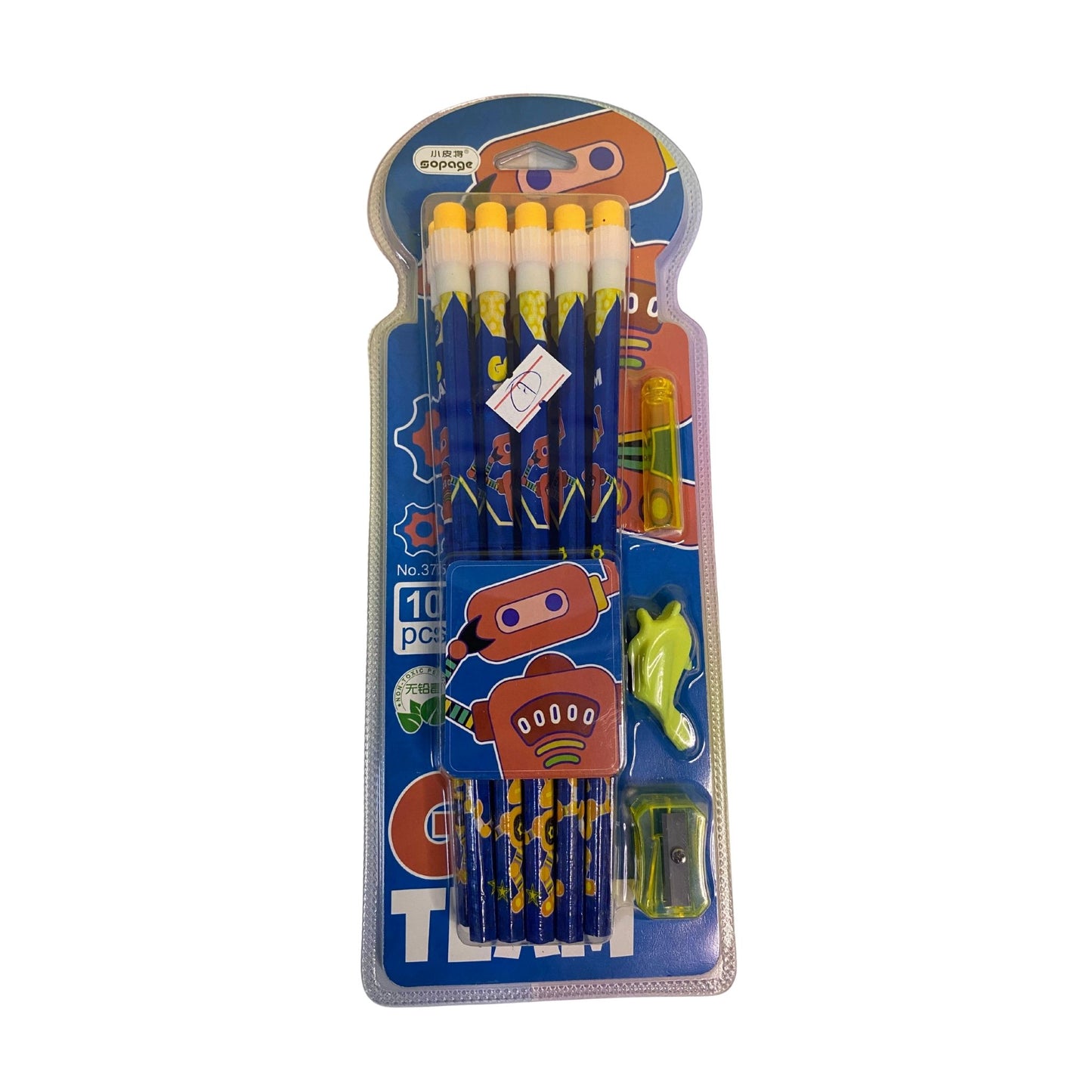 Robot pencil pack (10 pencils) cap, topper, sharpener included