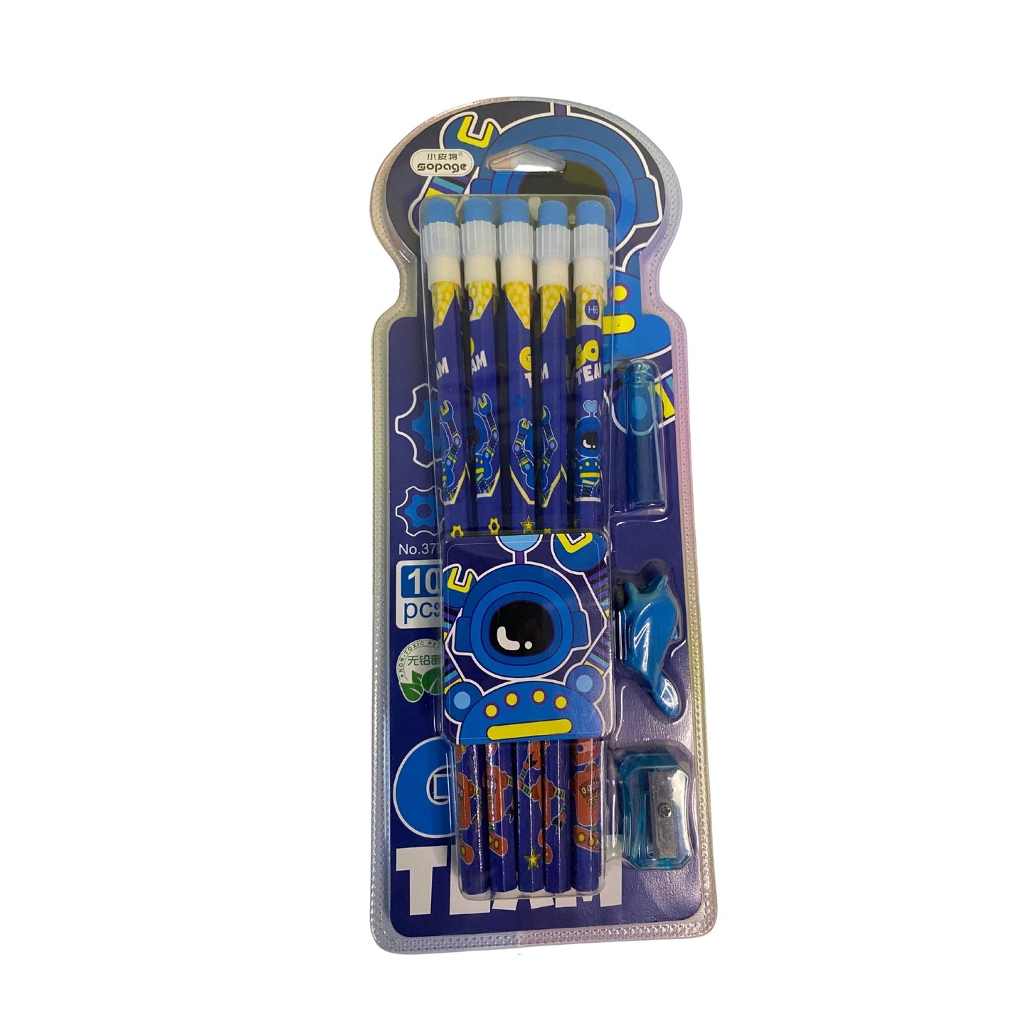 Robot pencil pack (10 pencils) cap, topper, sharpener included