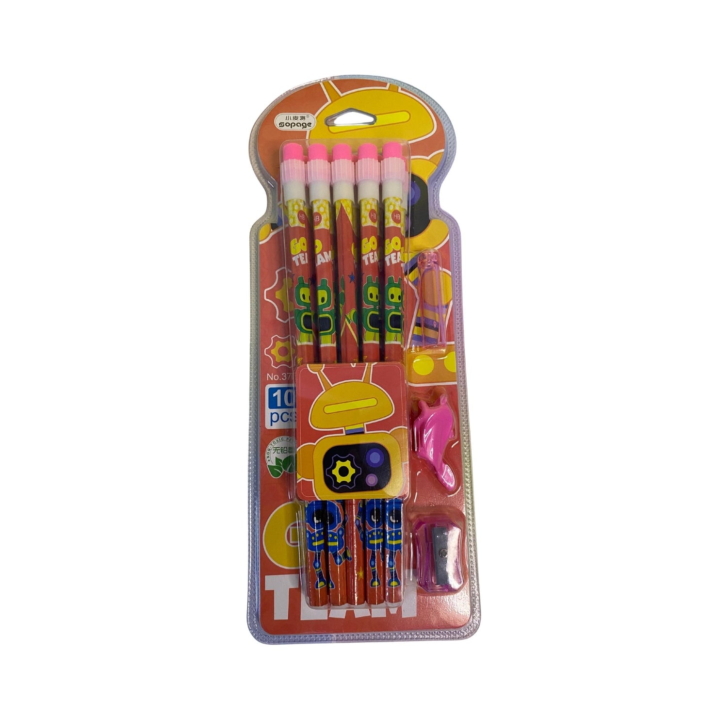 Robot pencil pack (10 pencils) cap, topper, sharpener included