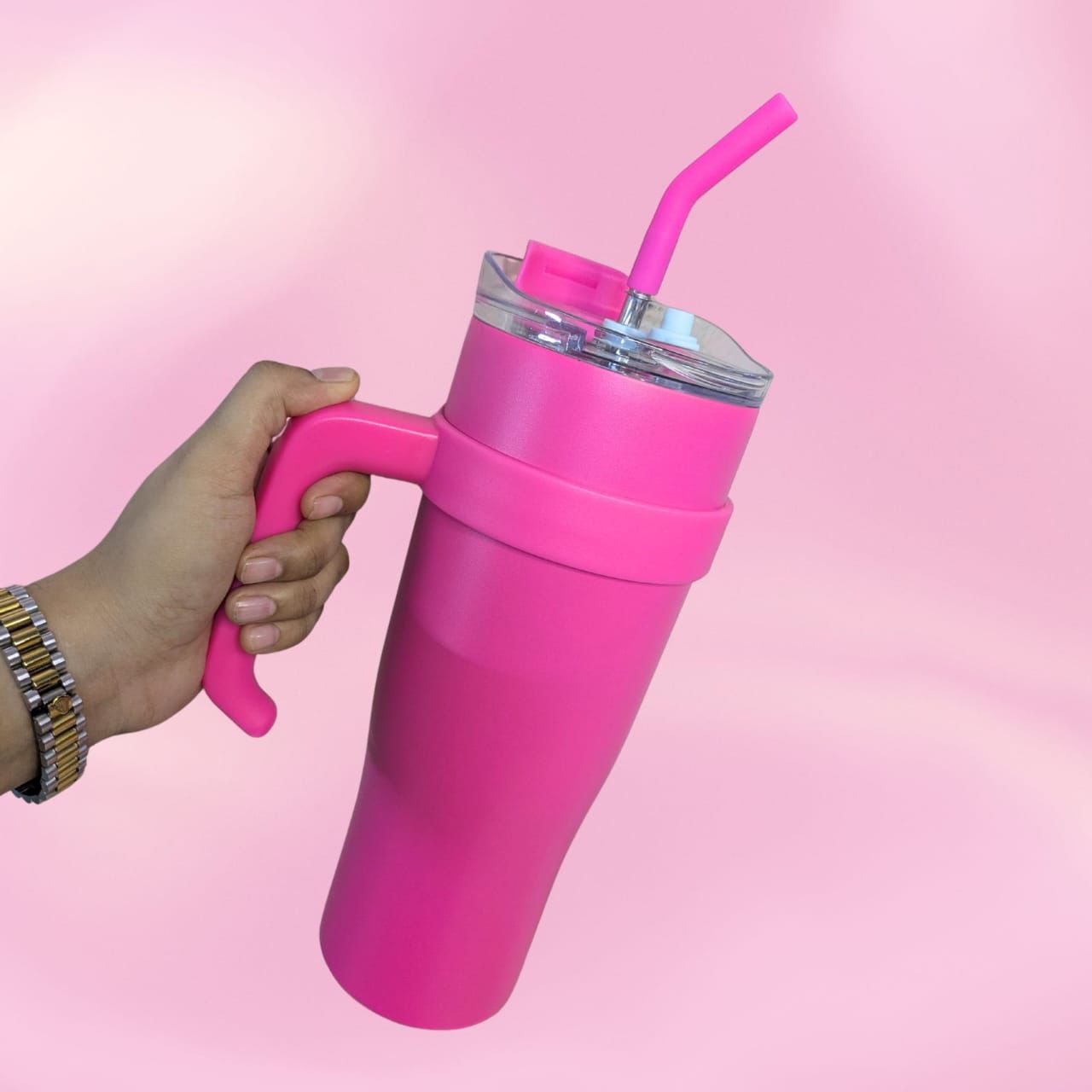 Insulated single color tumblers with steel straw