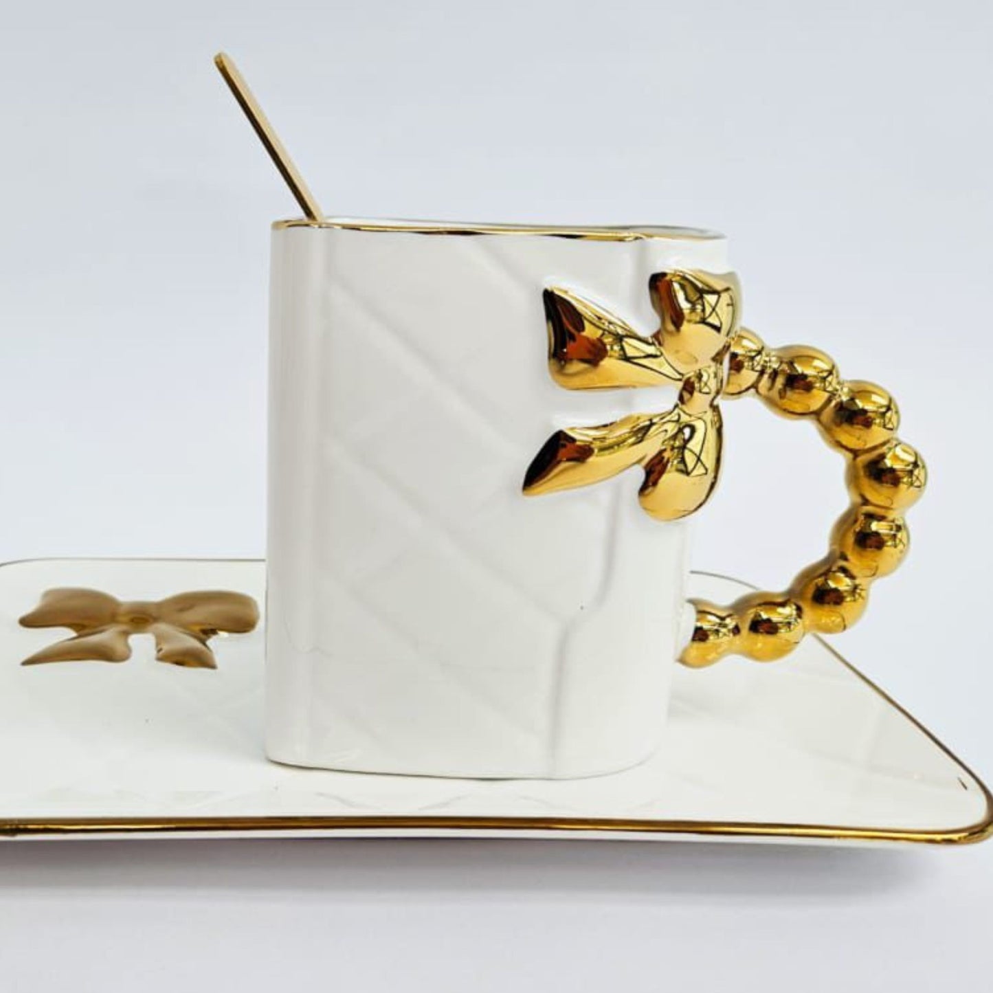 Adorable bow cup saucer & spoon set