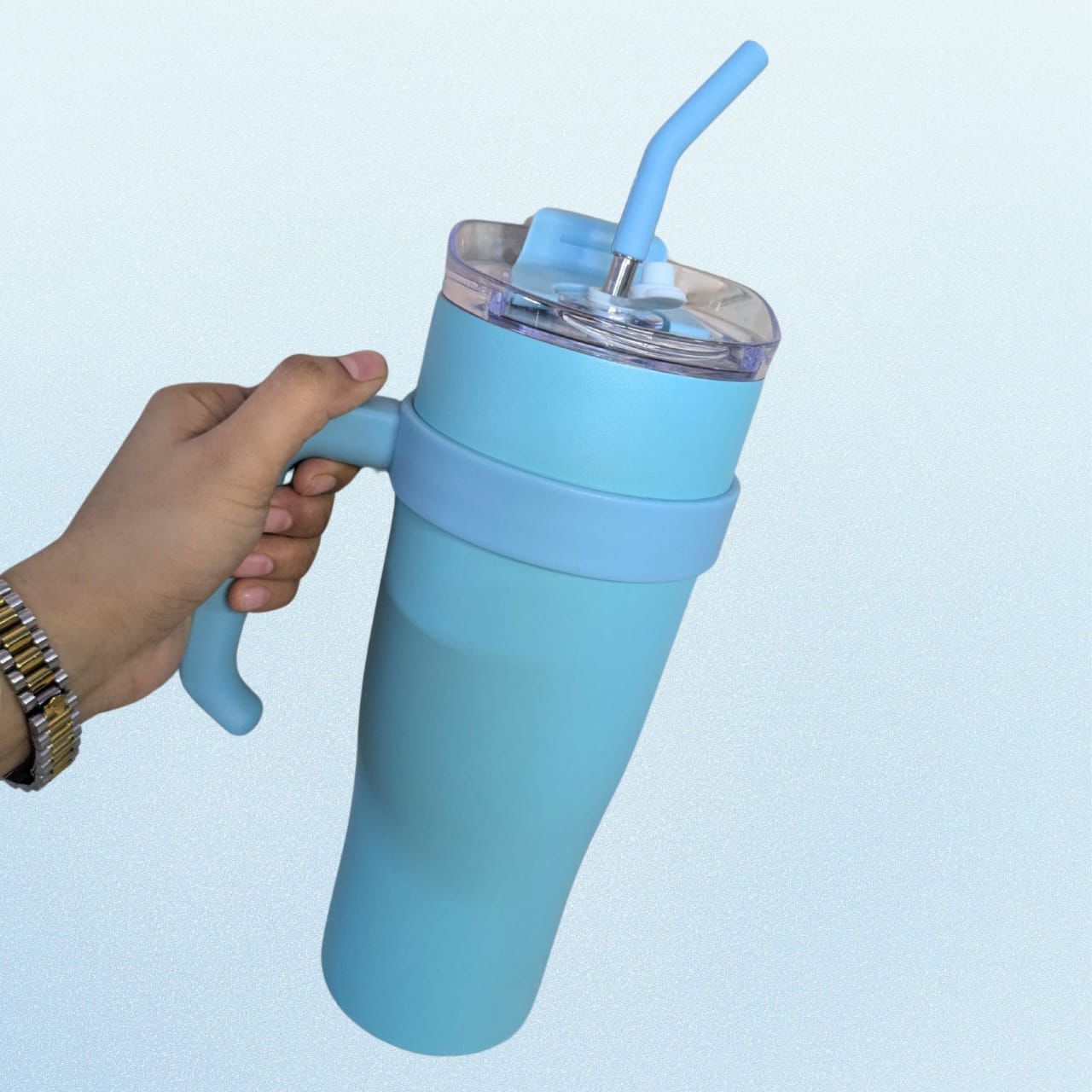 Insulated single color tumblers with steel straw