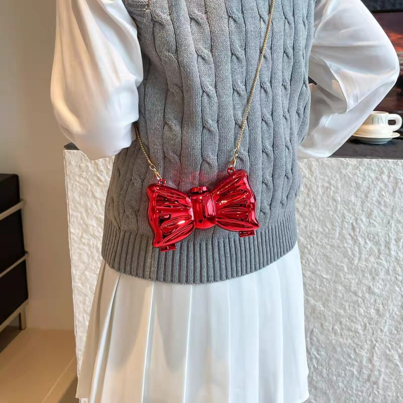 Bow Shaped Red Clutch Bag