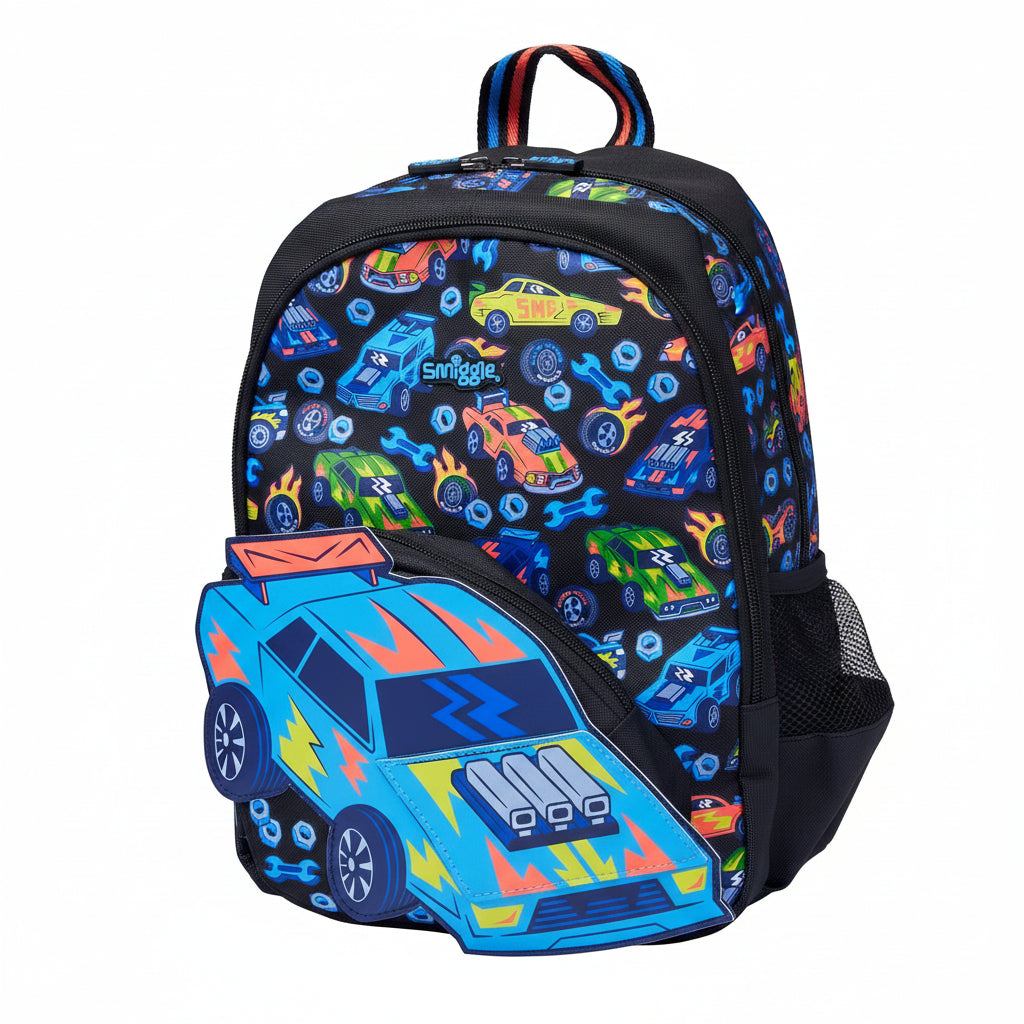 Original Black and Blue Car Theme Nursery Size Backpack