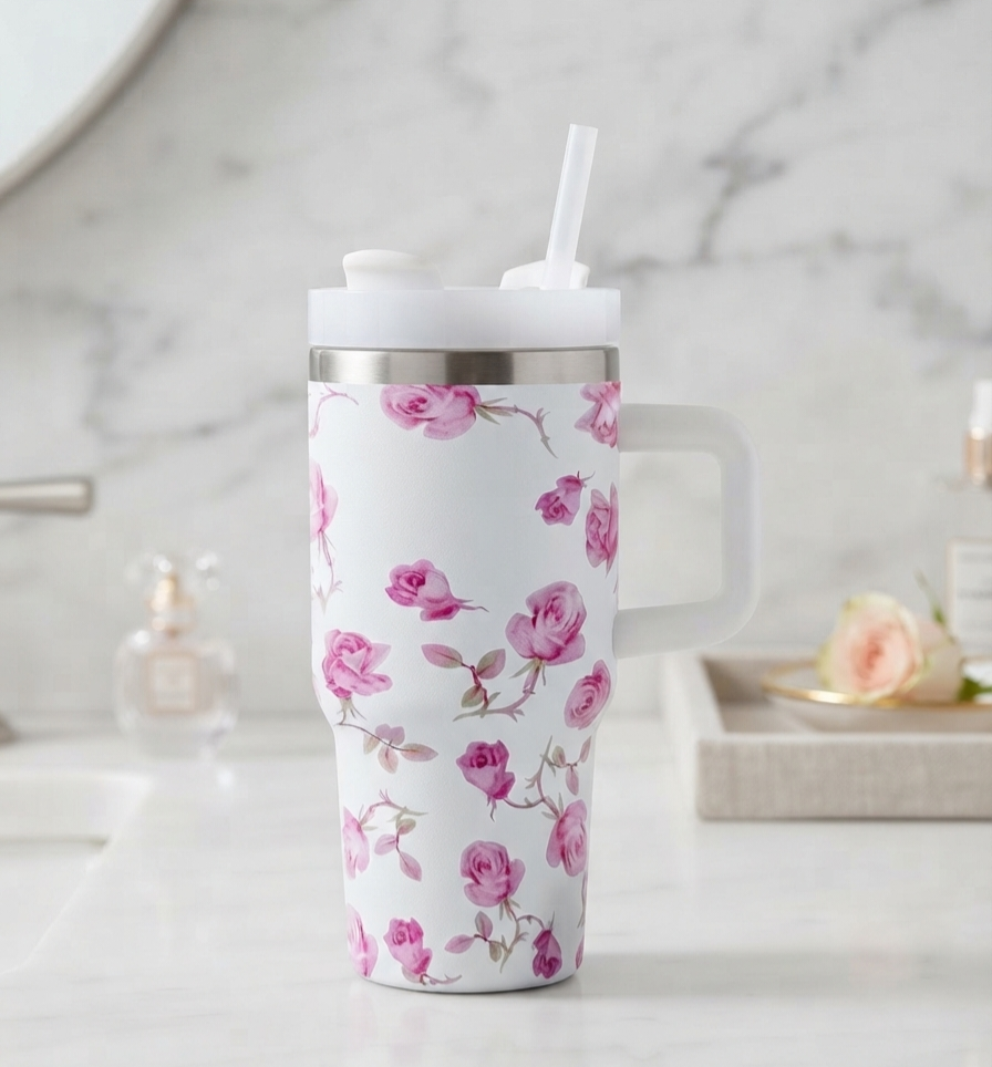 Mini White and purple floral tumbler 600ml