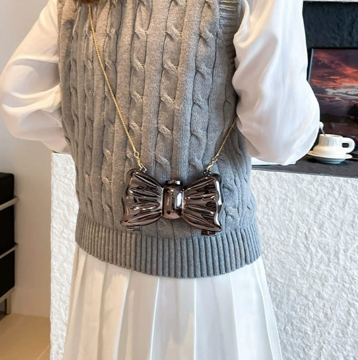 Bow Shaped Black Clutch Bag