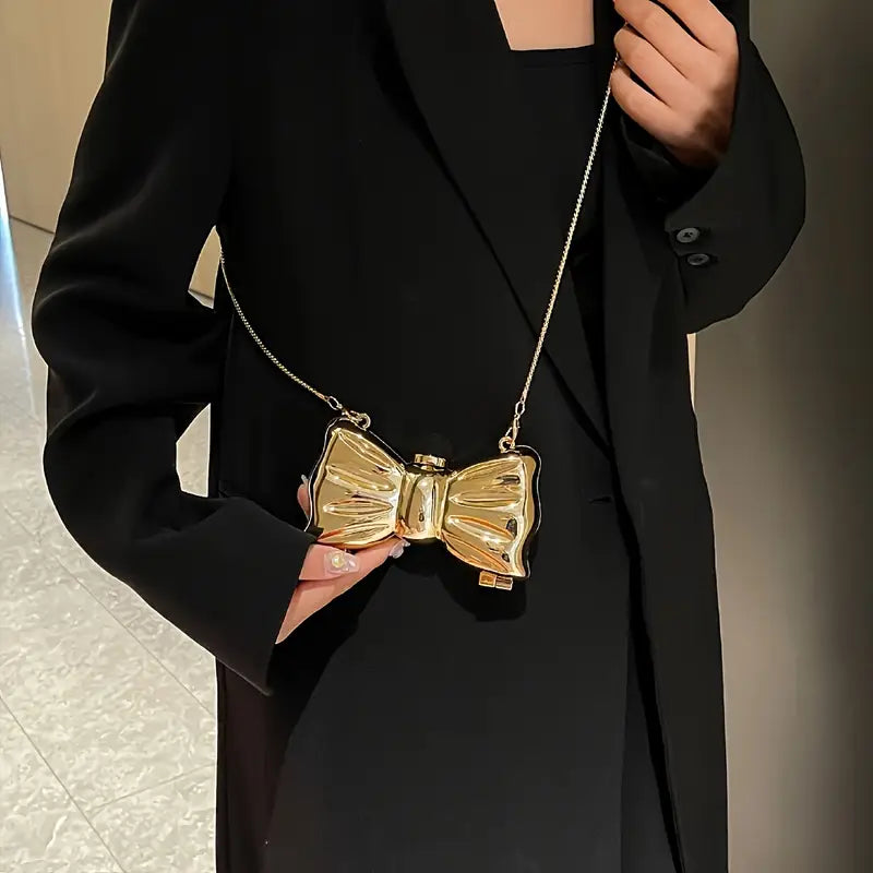 Bow Shaped Golden Clutch Bag