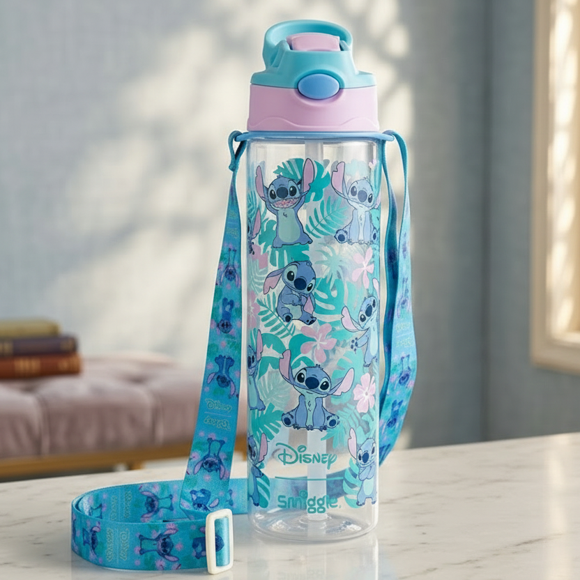 Original Stitch Theme Acrylic Water Bottle with Long Strap