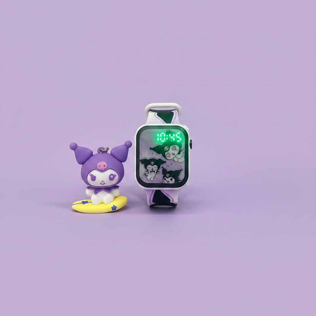 Kuromi digital watch gift set with keychain