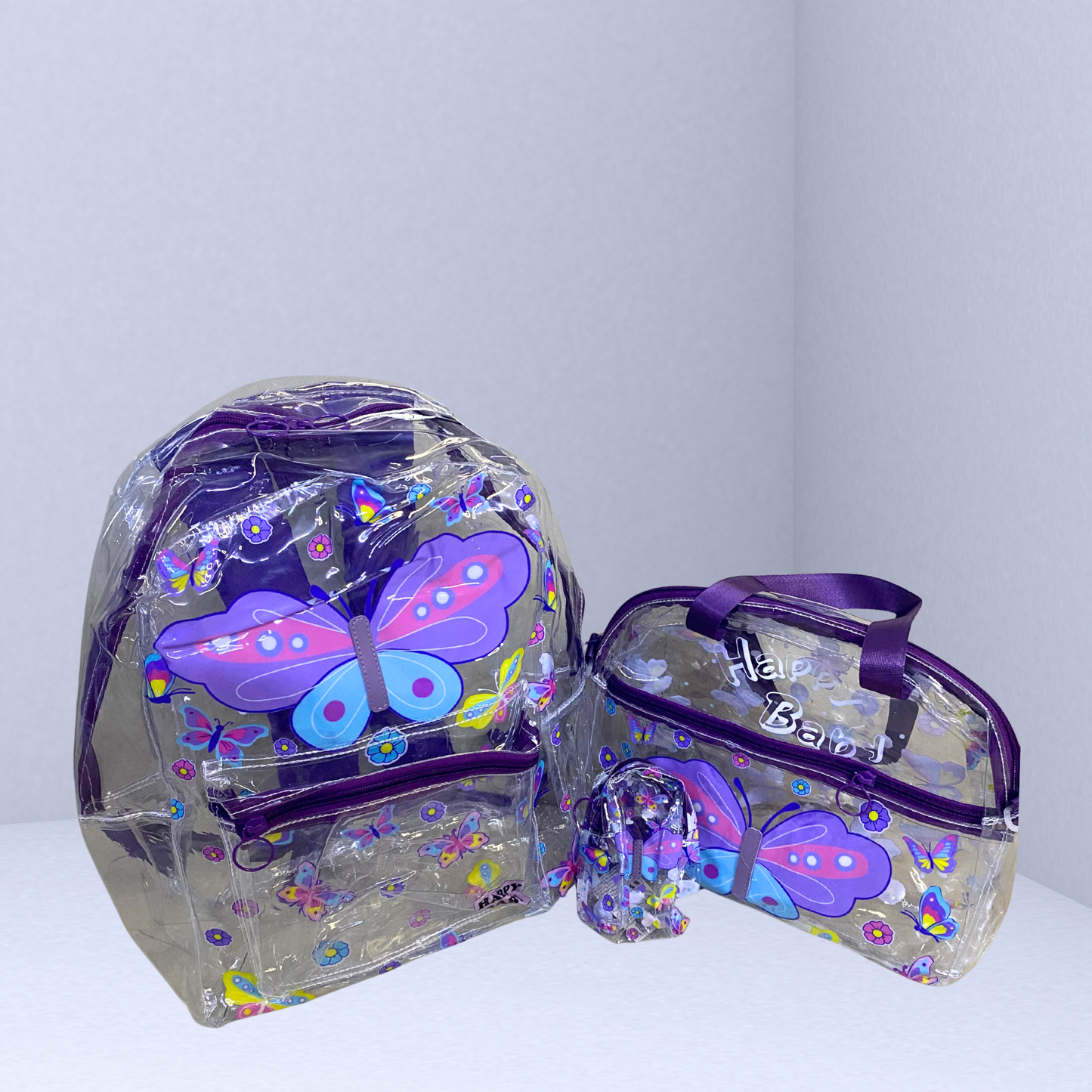 Transparent 3 Piece Butterfly Jelly Bag Set