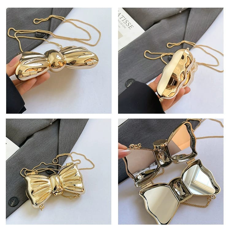 Bow Shaped Golden Clutch Bag