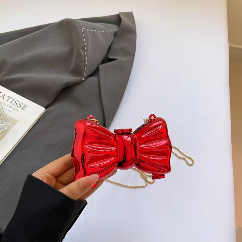 Bow Shaped Red Clutch Bag