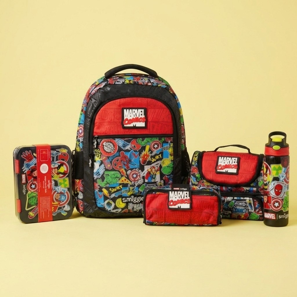 Marvel Theme Bundle (17-inch bag, lunch box, lunch bag, pencil pouch, water bottle)