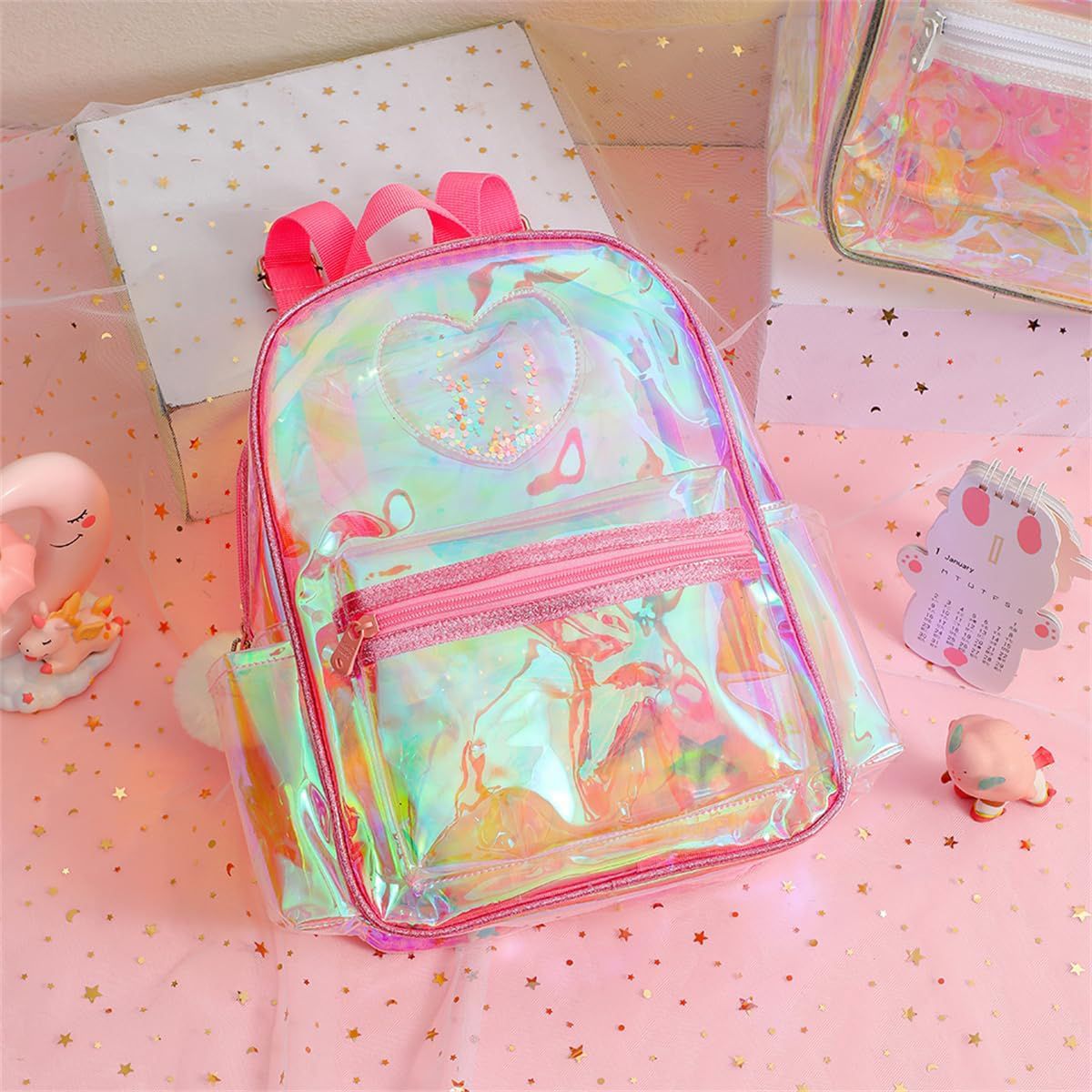 Transparent Holographic Heart Backpack