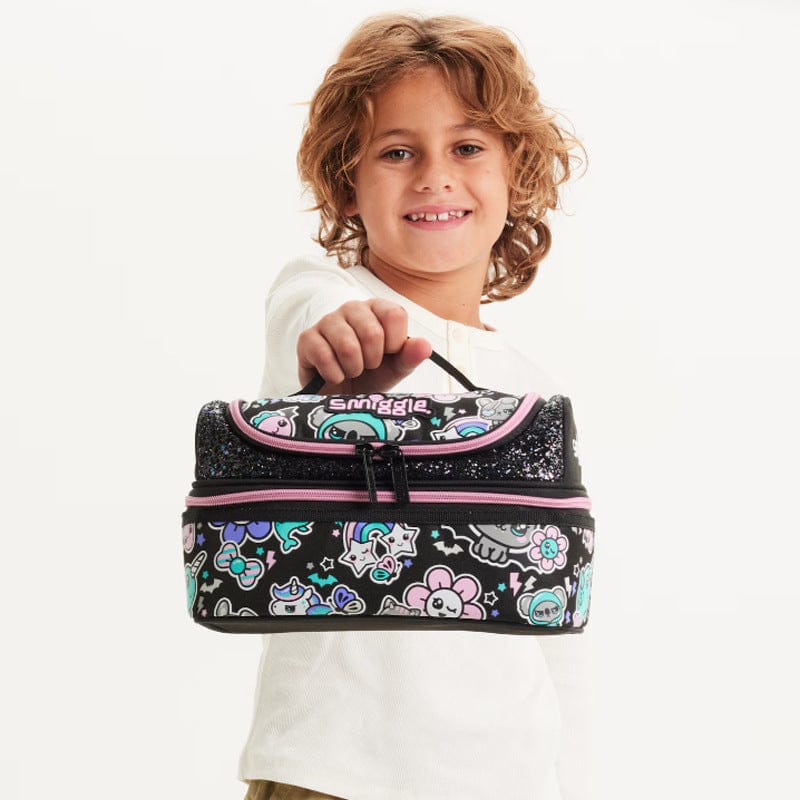 Smiggle Black Flower Theme Lunch Bag