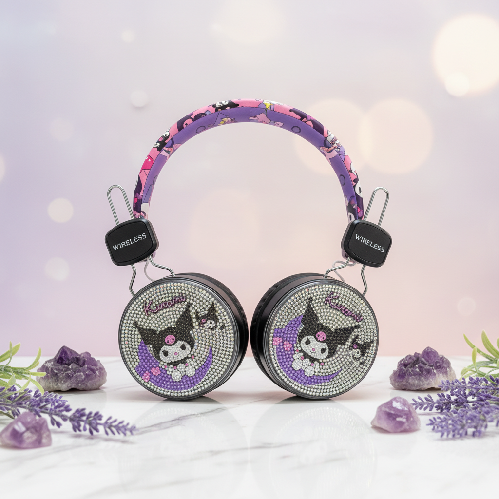 Wireless Diamontise Black Kuromi Headphones