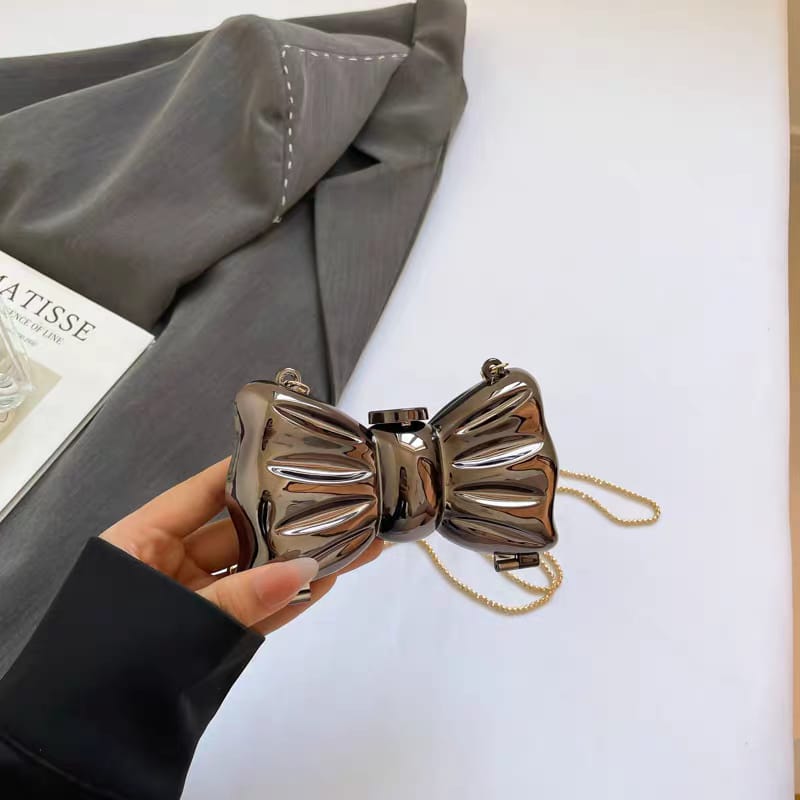 Bow Shaped Black Clutch Bag