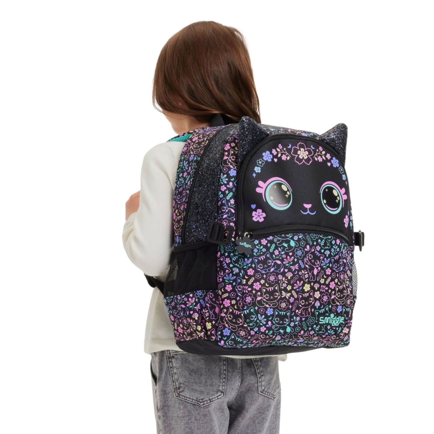 Smiggle open eye cat backpack