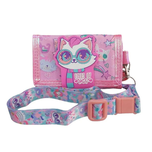 Vest series cat theme wallet with long strep