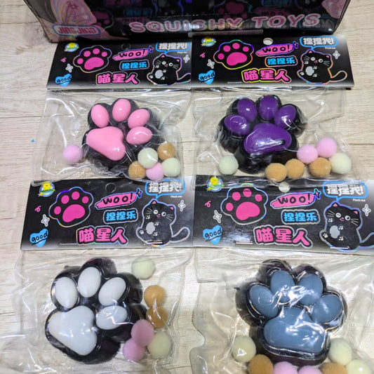 Cat Paw Squishy With Pom Pom Balls