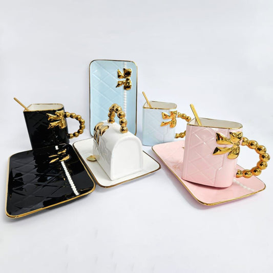 Adorable bow cup saucer & spoon set