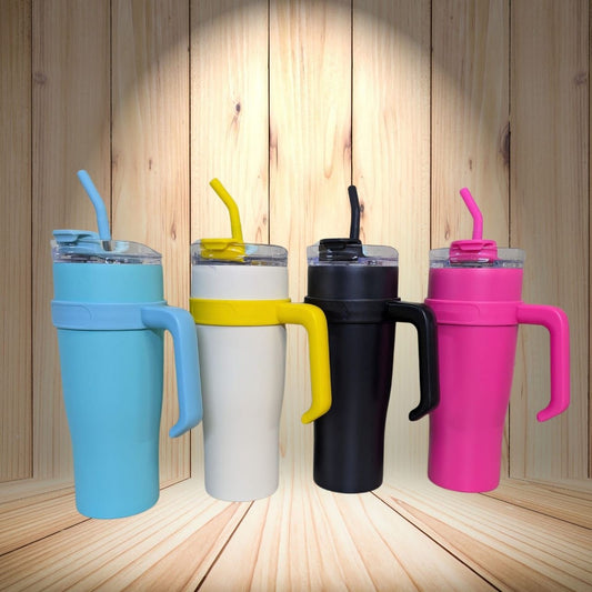 Insulated single color tumblers with steel straw