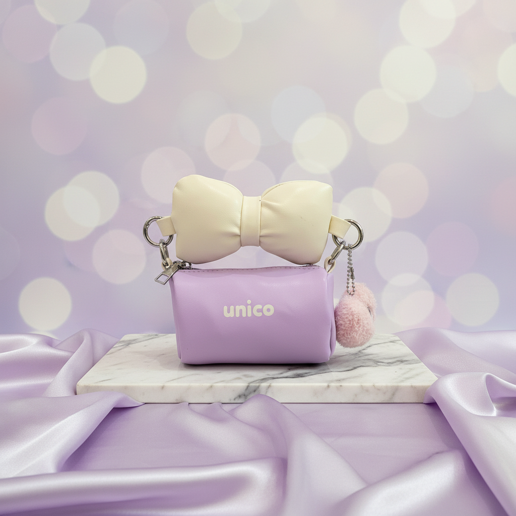 Elegant background for purple bag with white bow
