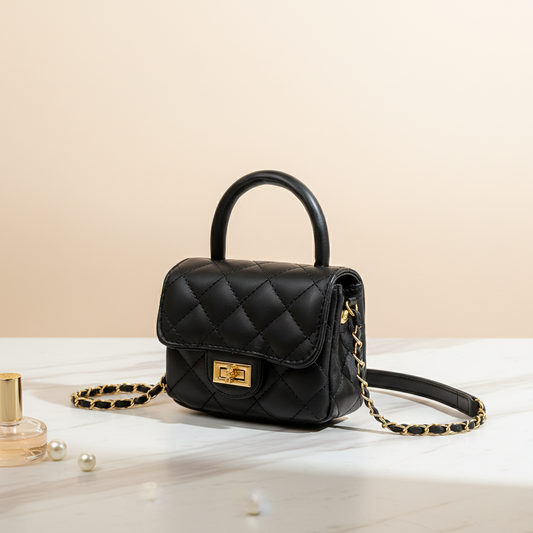 Elegant professional background for black quilted mini bag