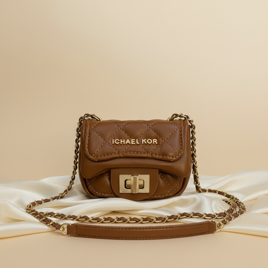 Elegant professional background for brown quilted handbag