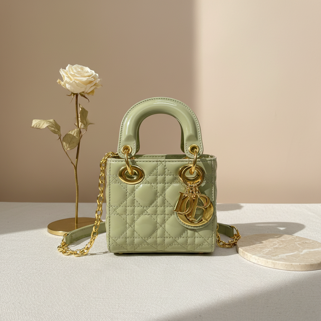 Elegant professional background for sage green quilted mini bag