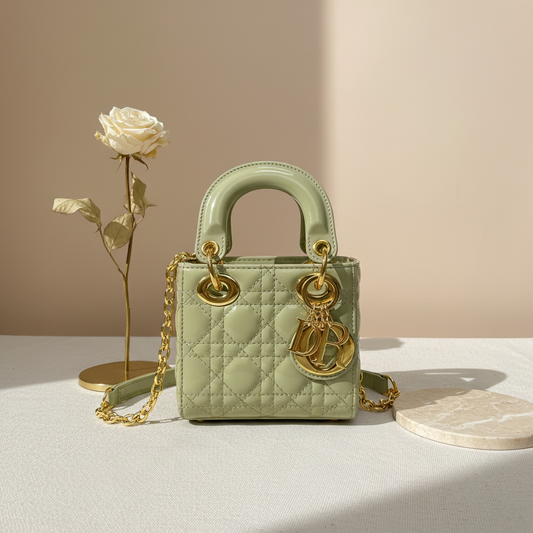 Elegant professional background for sage green quilted mini bag