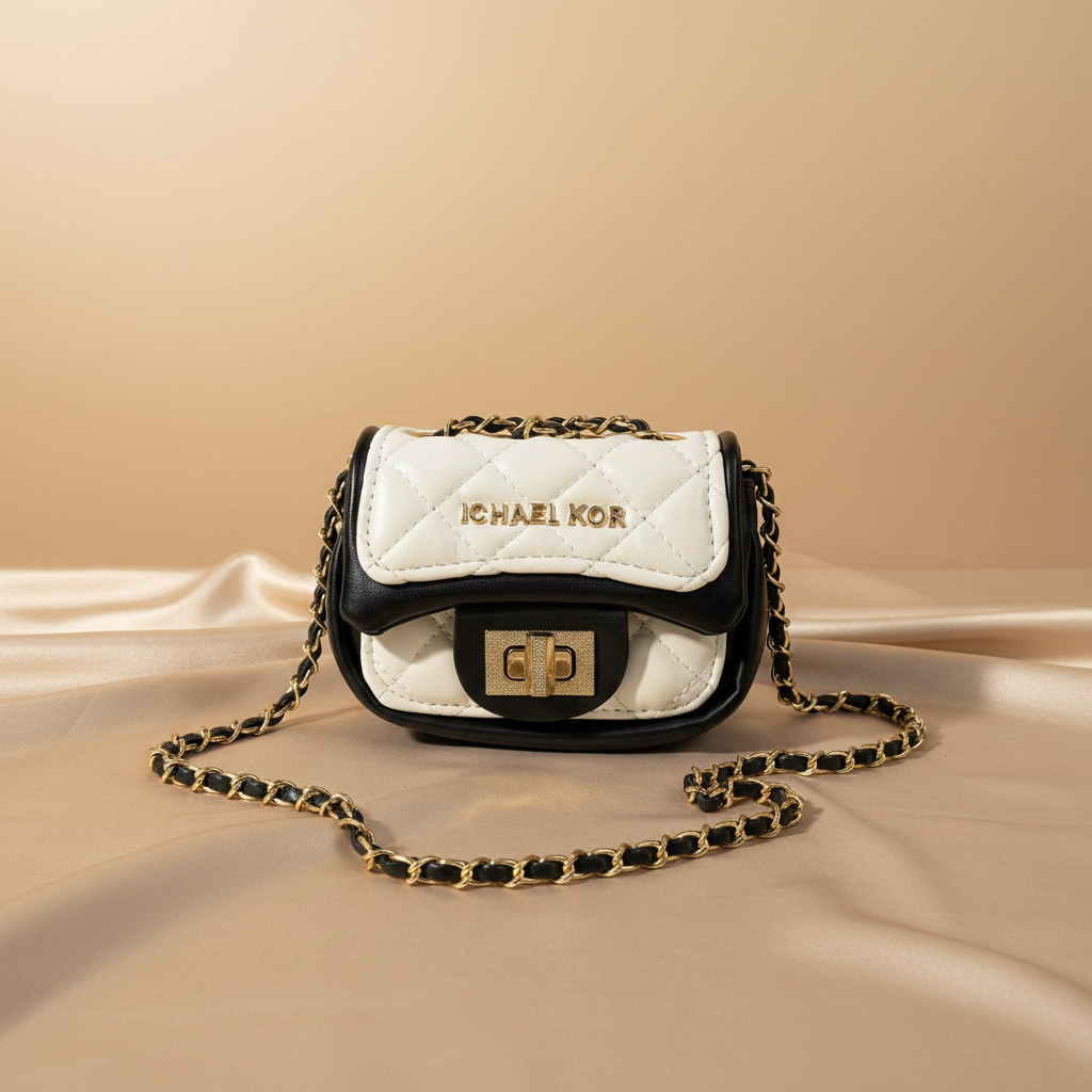Elegant professional background for white and black quilted handbag