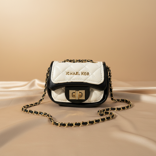 Elegant professional background for white and black quilted handbag