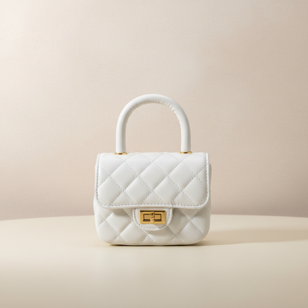 Elegant professional background for white quilted mini bag