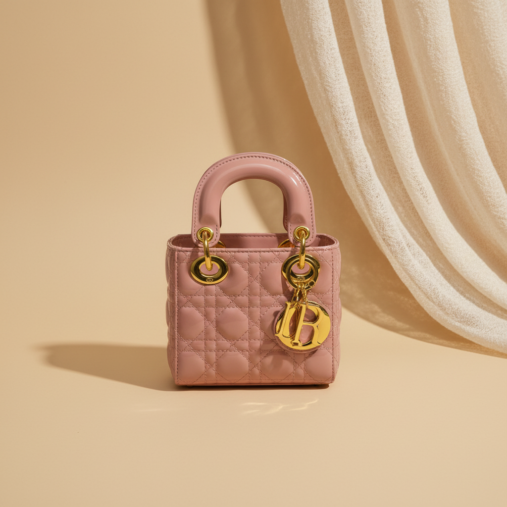 Professional elegant background for dusty pink quilted mini bag without chain