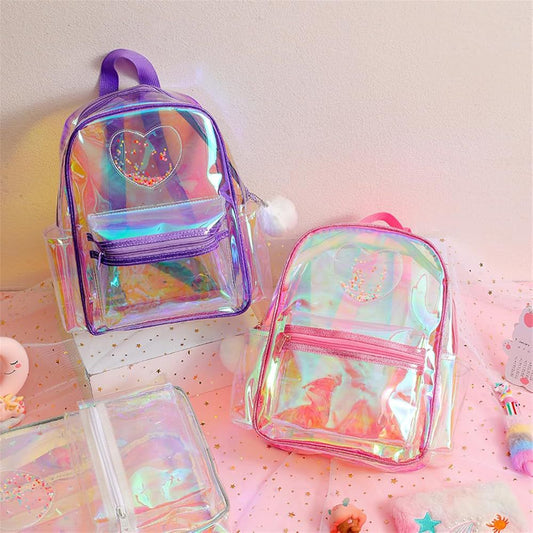 Transparent Holographic Heart Backpack