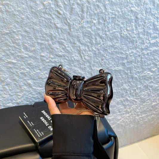 Bow Shaped Black Clutch Bag
