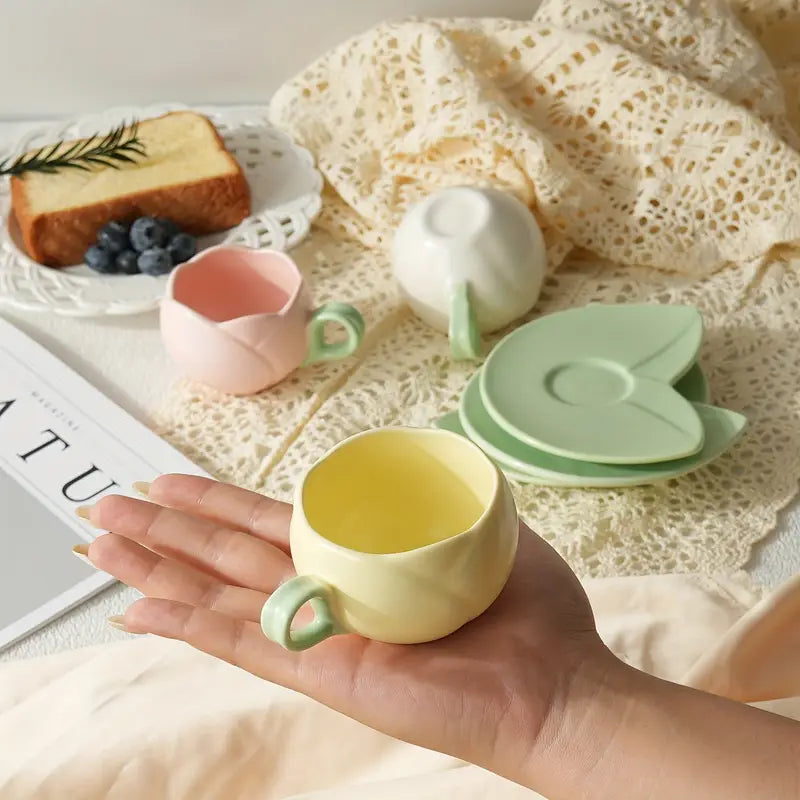Mini Tulip Mugs And Saucer