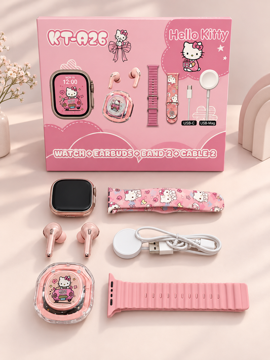 Smart watch gift pack with Earpods and dual belt option