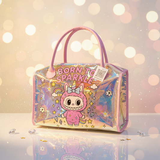 Holographic labubu theme travel bag