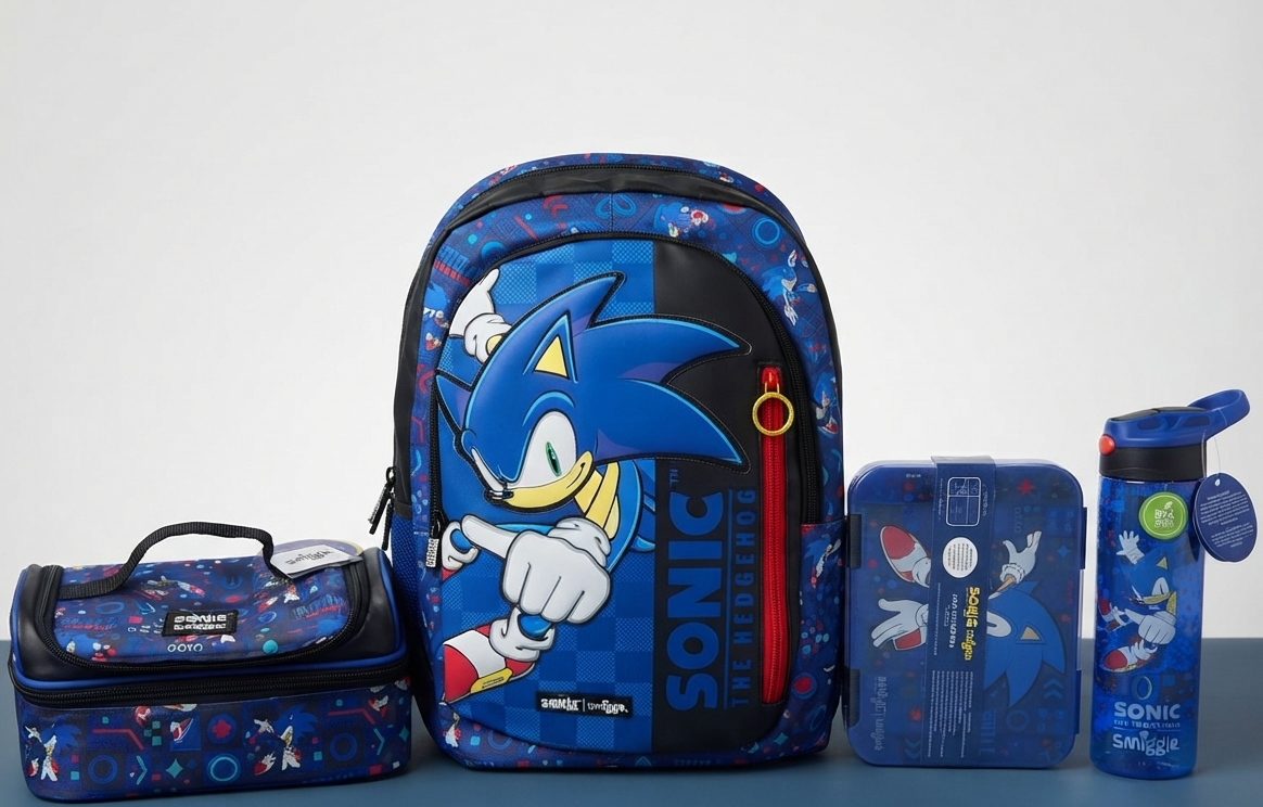 Sonic Theme Bundle (17 Inch Bag, Lunch Bag, Lunch Box, Water Bottle)